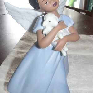 African American Angel Holding a Lamb   8 Inches